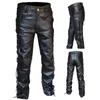 Men's Pants Vintage Pu Leather Cargo Mens Slim Fit Straight Trousers Black Punk Retro Drawstring Side Winter Streetwear Bottoms