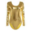 Wear Wear Women Ballet Dance Gymnastics Leotard Figure Skating Performance Costume Sleeve Long Shiny Leather Bonsuit Dancewwear