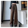 Pantalones de mujer Capris Streetwear Mujeres de gran tamaño PU Spring Autumn All-Match Vintage Solid Casual Casual High Chast Pocket ancho Trug Dhf9i