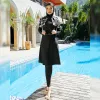 3pcs Burkini Женщины -мусульманские скромные купальники хиджаб с длинным рукав