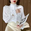 Bluzki damskie 2024 Spring Turtleeck Podstawowe koszule Kobiety moda Modna elegancka biuro dama praca białe potargane eleganckie topy blusas