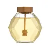 200/380ml Hexagonal Honey Jar With Wooden Lid Glass Bottle With Stirring Rod Convenient Storage Bottle Kitchen Storage Tools