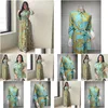 Vêtements ethniques Fashion Français Élégants robes maxi pour les femmes Retro Print musulman Dubai Abaya Lapon à poitrine unique à manches longues Dh9nh