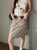 Houzhou vintage plaid midi jupe femme mode 90s esthétique haute taille jupe à tube en ligne A-line y2k streetwear coréen 240328