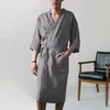 Home Clothing Men Nightgown Bath Robe Soft Water Absorption Lace Up Cardigan Sleepwear Three Quarter Sleeves Loose Bathrobe