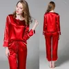 Home Clothing Autumn Silk Satin Couples Pajamas Sets Men Women Long Sleeve Sleepwear Wear Nightshirt Elastic Lace Waistband