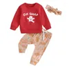 Kläder sätter 2st Baby Girls Christmas Outfit långärmad besättning hals jultomten/pepparkakan man tryck tröja med byxor pannband