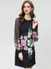 Abiti casual Seasixiang Fashion Designer Designer Spring Women Women O-Neck Lantern Sleeve Floral Stampa Diamonds Piena vintage