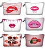 Röd läpp 3D -tryckning Kosmetiska väskor med flerfärgade mönster Söta ögon sminkpåse för Travel1033361