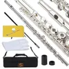 Premium Silver Plated Intermediate Flute with 17 Key Open/Closed Hole C-Slot, B-Pin Connector, Offset G, Cleaning Rod, Cloth, and Gloves Set in Box