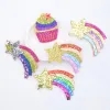 10pcs Kawaii Glitter Cake Meteor Rainbow Applique pour vêtements de bricolage Chapeau autocollant Heathear Clips Hair Coups Access