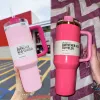 New Winter Red Comso PINK Parade 40oz Quencher H2.0 Mugs Cups travel Car cup Stainless Steel Tumblers Cups with handle Neon Pink Green Cups With Logo 4.9