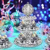 Party Supplies 3 Tier Disco Music Cake Display Stand Silver Spotlight Lighting Club Cupcake Rack Holder Birthday Tray Decor