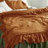 Conjunto de roupas de cama Conjunto de linho retrô de luxo 3pcs camadas de bolo de bolo de tampa de edredão pluffle bed home têxtil da fazenda da fazenda