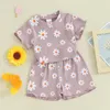Kleidungssets geborenes Kleinkind Baby Mädchen Kleidung Sommer-Outfit Blumendruck Kurzarm T-Shirts Tops Shorts