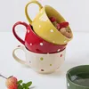 Bowls Japanese Ceramic Wave Point Breakfast Cup Cereal Bowl Milk Mug Oatmeal Large Capacity Soup With Spoon Household