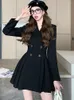 Casual Dresses 2024 Black Elegant High Waist A-Line Suit Dress Women Office Lady Short Autumn Winter Korean Vintage Bodycon