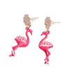 Stud Earrings DoreenBeads Gold Color Pink Flamingo Flower Clear Rhinestone Enamel 47 11mm Post/ Wire Size: (21 Gauge) 1 Pair