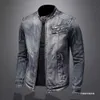 Flip Collar Denim Slim Fashionable Top Mens Jacket Trend