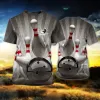 Yaz Bowling Spor Takımı Üniforma 3D Baskılı Erkek T-Shirt Kafa Sporları Hala Hızlı Kuru O Boyun Kısa Kol gevşek Nötr Üst