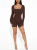Fashion Long Sleeve Bodycon Jumpsuits for Women Short Pants Jumpsuits Rompers Crew Neck Sexy Tights One Piece Playsuit Romper 240320