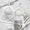 Women's Tanks Camis Fashionable rhinestone womens crop top sexy sports short sleeved top summer backless vest sexy womens bra with detachable chest pad J240409