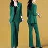 Calças de duas peças femininas Blazer preto e Office 2 Pant Set Green Business Troushers Suits Sets Professional Pieces para Woman XXL