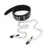 Crazy Ka Metal Pu Leather Sex Flirt Neck Ring med bröstvårtklämmor Black T209093583