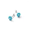 Boucles d'oreilles 925 Argent géométrique turquoise en argent sterling pour femmes zircon fleur de conception de bijoux