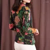 Blouses pour femmes chemises de style automne print à printemps Lady Casual Long Sleeve V-Neck Flower imprimé Blusas Tops DD8061