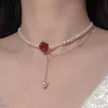 Collane a sospensione Dolcato Rose Rossa Sweet Rose Collana a pendente Adatta per donne e ragazze simulate collana di perle di perle