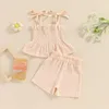 Kledingsets Baby schattig kindkleding meisjes zomer 2 -stuk solide kleur verband mouwloze Camisole tops en elastische shorts set