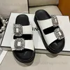 Slippers 2023 Brand Rhinestone Shoes Ladies High Heels Platform Sandals Double Backle Band Slippers Woman Muffins Crystal Flipflops Mujer T240411