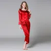 Home Clothing Autumn Silk Satin Couples Pajamas Sets Men Women Long Sleeve Sleepwear Wear Nightshirt Elastic Lace Waistband