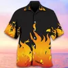 Camisas casuais masculinas Hawaii Fire Flame 3 D Men Mulheres Moda Moda Blusa Lapel Camisa de Lapel Praia Camisas Clothin