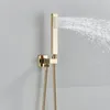 Quyanre Brushed Gold Shower Faucets Set Bathroom Wall Mounted Shower System Embedded Box Shower Mixer Tap Rainfall Shower Faucet