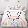 Rainbow Duvet Cover Set Colourful Rainbow White Cloud Pattern Cute Kawaii Polyester Comforter Cover King Queen Size for Girls
