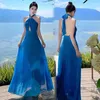 Robes décontractées 2024 Bandage de vacances en bleu d'été Robe licrette des femmes Designer Hollow Out Slim Slim Pleed Club Party