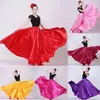 Stage Draag Women Gypsy Long Rooks Dancer Solid Color Purple Gold Dance Satin Rok Yi en Uyghur Tibetan Performance kostuums