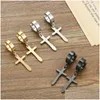 Pendientes de sementales 2024 Fashion Titanium Steelpersonalizado Cross Ear oreja de streing inqueol Hip Hop Tendy Pendingsstud Jewelry Drop entrega OT9RK