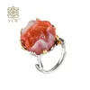 Luxury 3D Rose sculptée Rose Agate pour femmes Charme féminine Party Bijoux de mariage Créatif Géométriques Gentes faites à la main Tendy 240403