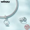 Wostu 925 Sterling Silver Lotus Ring Lipstick Pendant Pink Heart Palm Hanging Bead Fit Original Armband Dangle Jewelry Making