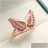 Pierścienie 2021 Cute Emali Malowanie Trzy nsional Butterfly Pierścień Mody Lekko i luksusowy cyrkon dla kobiecych biżuterii Dhuyf Dhuyf