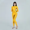 Scenkläder glansig full kropp långärmad jumpsuit yoga vår spandex dragkedja zentai kostym balettgymnastik