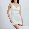 Robes décontractées de base wsevypo chic blanc satin mini robe d'été femme en dentelle de dentelle licrette courte courte élégante vesti