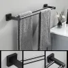 Handdukstänger hängare svart aluminium badstång vägg hängande 40-60 cm 1-2 stolpar rack duschkläder hållare förvaring badrum tillbehör