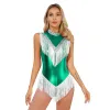 Body de gymnastique rythmique pour femmes avec des glands paillettes scintillantes à franges latin latin ballerine jazz danse costume de danse