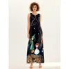 Casual Dresses Women Maxi Black Mysterious Theatre Print Sleeveless V-Neck Ankle Dress