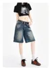 Kvinnors lapptäcke design bred ben retro blå denim shorts unisex stil capris sommar kvinnlig hög midja lösa korta jeans 240409