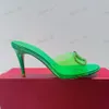 Topkwaliteit dame slippers stiletto hakken sandalen metaalgesplierdecoratie pvc muilezels mode hoge hak heter vrouwen luxe designer schoenen fabrieksschoenen maat 35-43